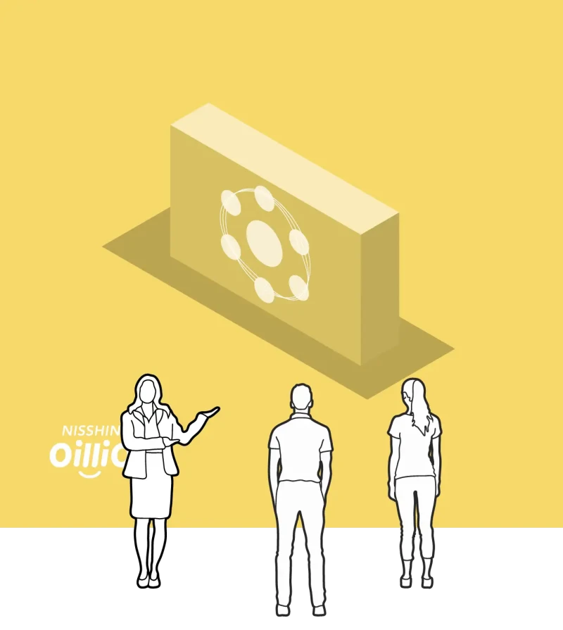 Illustration of a multi-screen display used to present connected content.