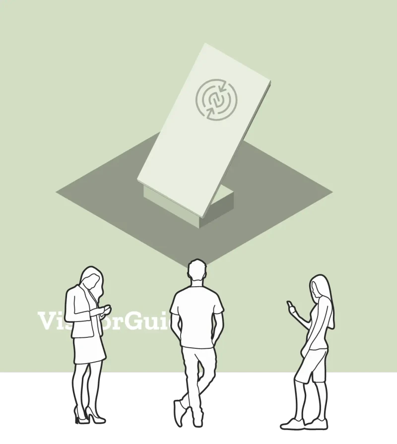VisitorGuide counter card in its stand